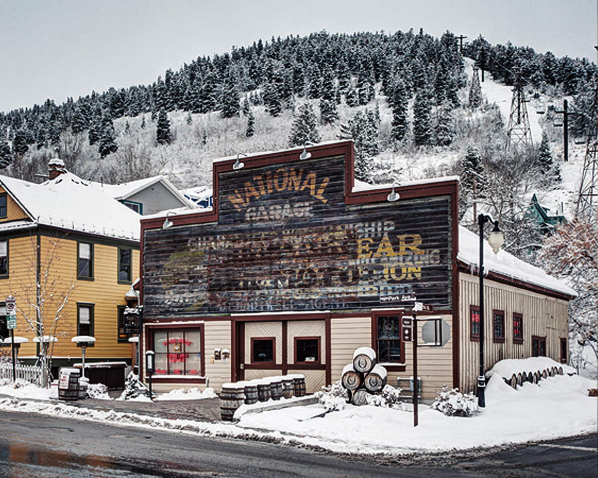 The front of the High West Saloon, covered in snow.