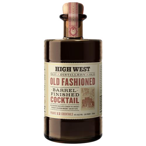 A bottle of High West Old Fashioned Barrel Finished Cocktail on a white background